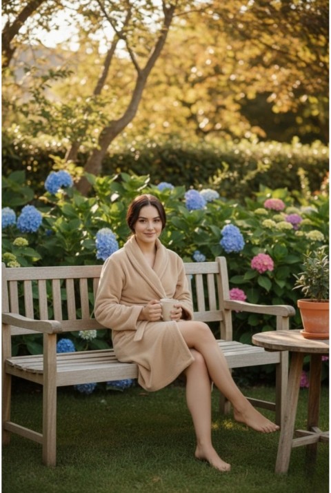 Lumor Şal Yaka Wellsoft Peluş Yumuşak Sabahlık | Bej