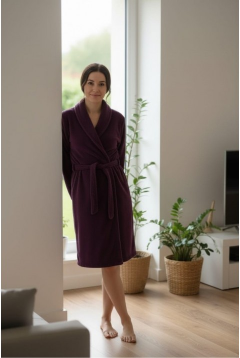 Lumor Şal Yaka Wellsoft Peluş Yumuşak Sabahlık  | Mor