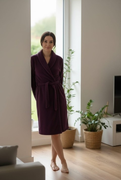 Lumor Şal Yaka Wellsoft Peluş Yumuşak Sabahlık  | Mor