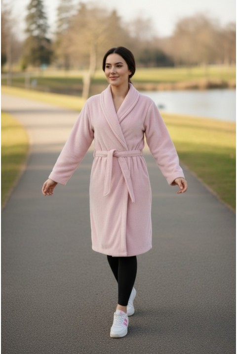 Lumor Şal Yaka Wellsoft Peluş Yumuşak Sabahlık  | Pudra