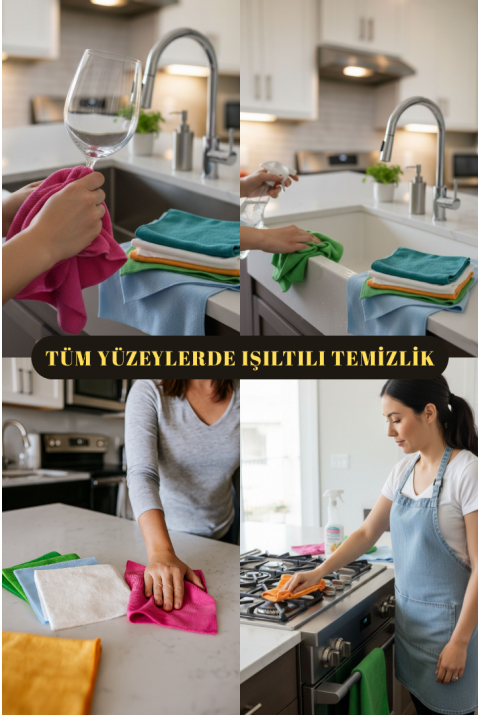 Mikrofiber Çok Amaçlı Genel Temizlik Bezi 6’lı Set 40x40cm – Renkli Mutfak Ev Araba Bezi