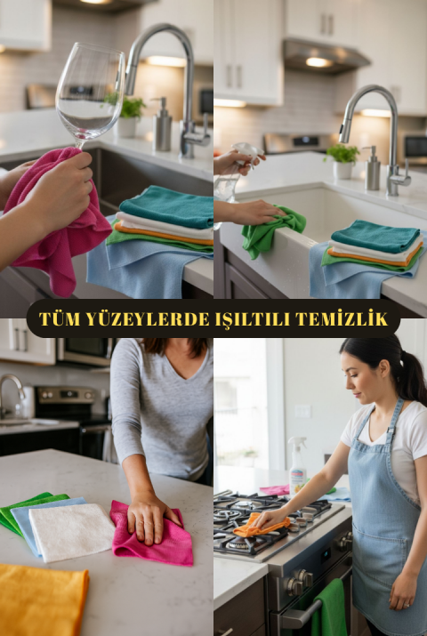 Mikrofiber Çok Amaçlı Genel Temizlik Bezi 6’lı Set 40x40cm – Renkli Mutfak Ev Araba Bezi