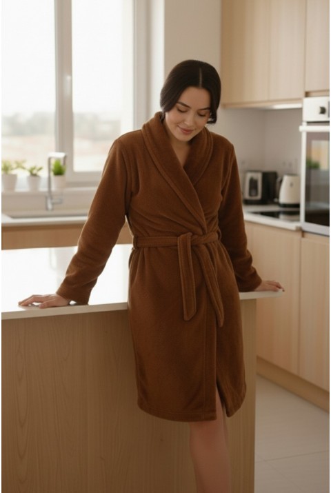 Lumor Şal Yaka Wellsoft Peluş Yumuşak Sabahlık  | Kahverengi