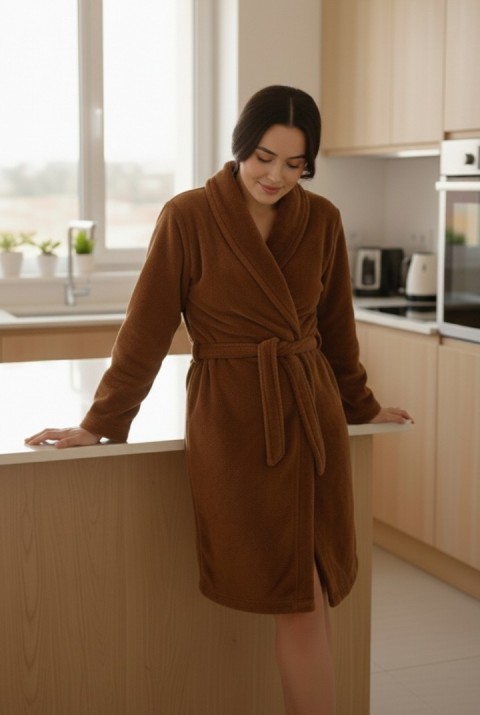 Lumor Şal Yaka Wellsoft Peluş Yumuşak Sabahlık  | Kahverengi
