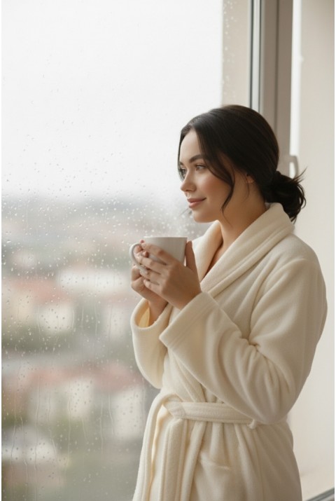 Lumor Şal Yaka Wellsoft Peluş Yumuşak Sabahlık  | Krem