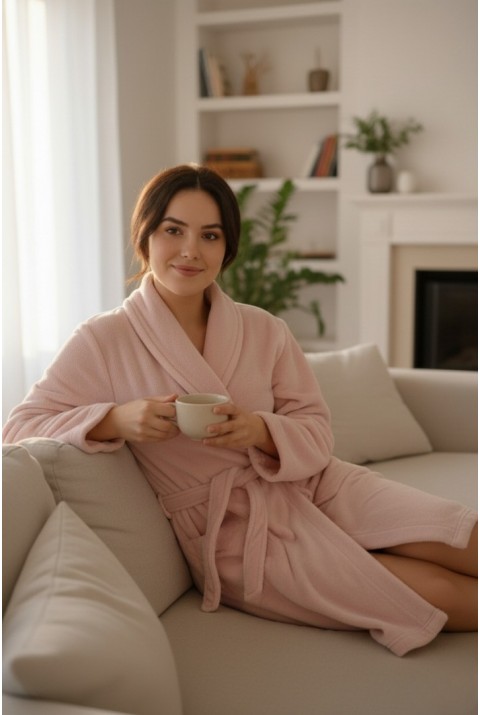 Lumor Şal Yaka Wellsoft Peluş Yumuşak Sabahlık  | Pudra