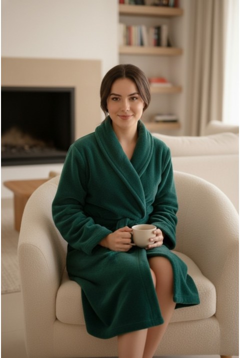 Lumor Şal Yaka Wellsoft Peluş Yumuşak Sabahlık  | Z.Yeşili