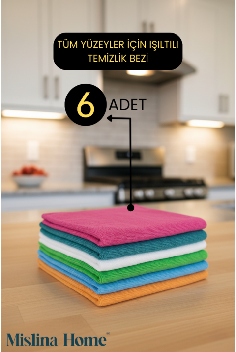 Mikrofiber Çok Amaçlı Genel Temizlik Bezi 6’lı Set 40x40cm – Renkli Mutfak Ev Araba Bezi
