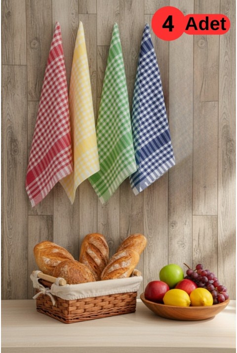 Pötikareli 4'lü Alman Servis Peçetesi Mutfak Havlusu Beslenme Örtüsü Kurulama Bezi Renkli 47x67cm  47 x 67  Karışık