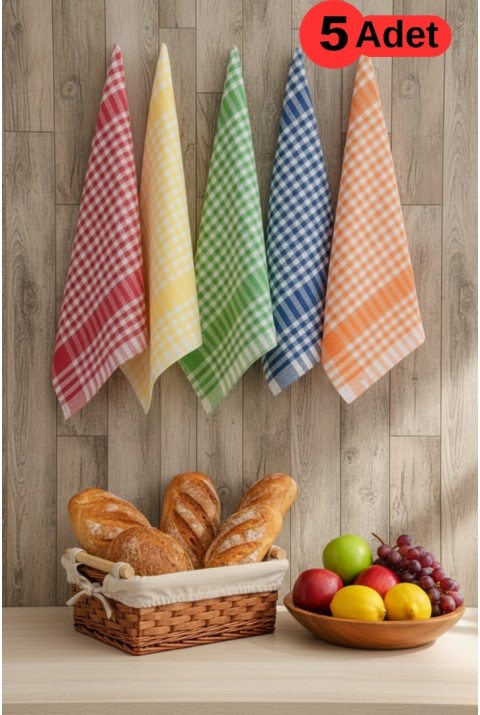 Pötikareli 5'li Alman Servis Peçetesi Mutfak Havlusu Beslenme Örtüsü Kurulama Bezi Renkli 47x67cm  47 x 67  Karışık