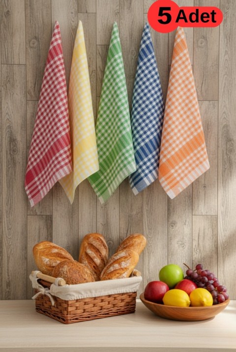 Pötikareli 5'li Alman Servis Peçetesi Mutfak Havlusu Beslenme Örtüsü Kurulama Bezi Renkli 47x67cm  47 x 67  Karışık