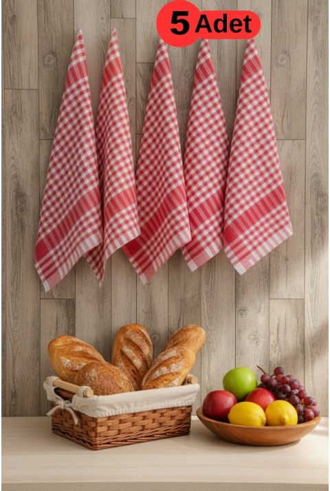 Pötikareli 5'li Kırmızı Alman Servis Peçetesi Mutfak Havlusu Beslenme Örtüsü Kurulama Bezi 47x67cm  47 x 67  Kırmızı