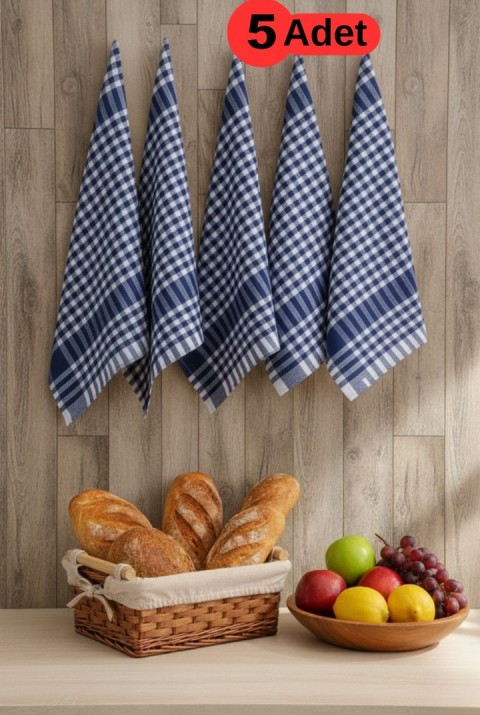 Pötikareli 5'li Mavi Alman Servis Peçetesi Mutfak Havlusu Beslenme Örtüsü Kurulama Bezi 47x67cm  47 x 67  Mavi