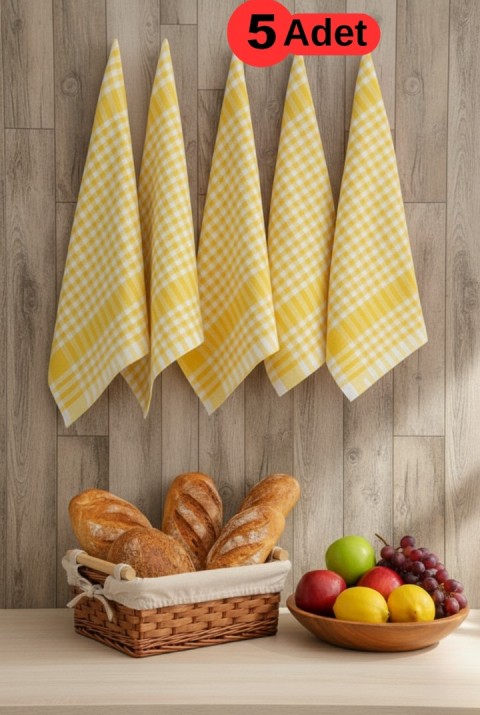 Pötikareli 5'li Sarı Alman Servis Peçetesi Mutfak Havlusu Beslenme Örtüsü Kurulama Bezi 47x67cm  47 x 67  Sarı