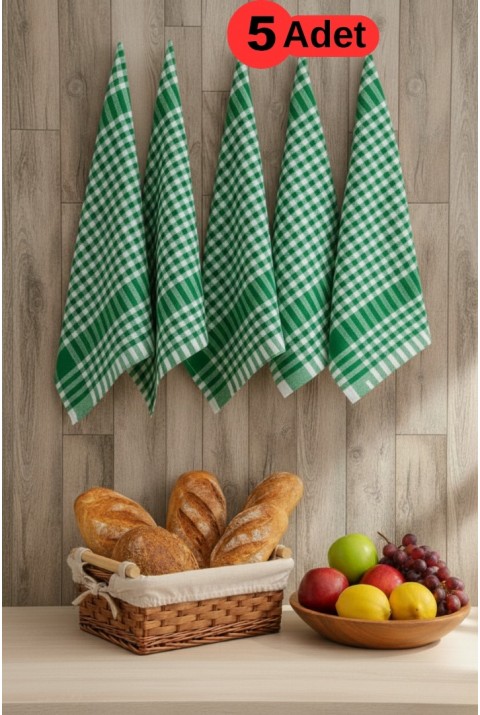 Pötikareli 5'li Yeşil Alman Servis Peçetesi Mutfak Havlusu Beslenme Örtüsü Kurulama Bezi 47x67cm  47 x 67  Yeşil