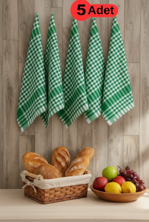 Pötikareli 5'li Yeşil Alman Servis Peçetesi Mutfak Havlusu Beslenme Örtüsü Kurulama Bezi 47x67cm  47 x 67  Yeşil