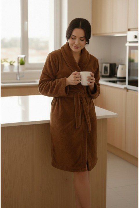 Lumor Şal Yaka Wellsoft Peluş Yumuşak Sabahlık  | Kahverengi