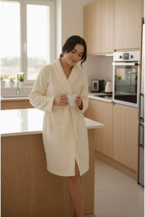 Lumor Şal Yaka Wellsoft Peluş Yumuşak Sabahlık  | Krem
