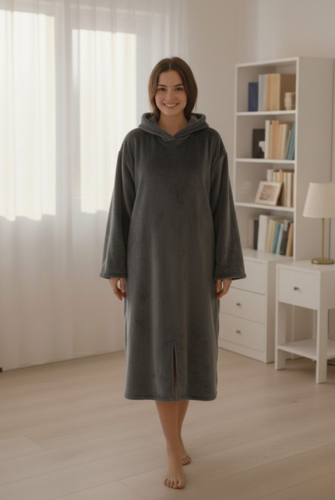 Serona Wellsoft Peluş Kapüşonlu Uzun Panço Yumuşak Dokulu Giyilebilir Tv Battaniyesi | Antrasit