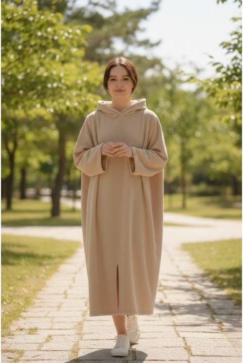 Serona Wellsoft Peluş Kapüşonlu Uzun Panço Yumuşak Dokulu Giyilebilir Tv Battaniyesi | Bej