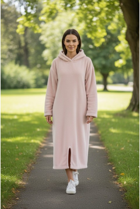Serona Wellsoft Peluş Kapüşonlu Uzun Panço Yumuşak Dokulu Giyilebilir Tv Battaniyesi | Pudra