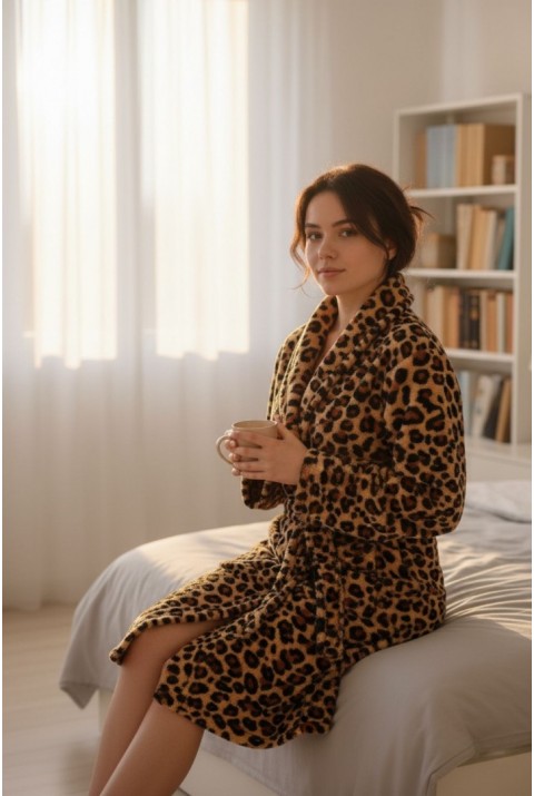 Lumor Şal Yaka Wellsoft Peluş Yumuşak Sabahlık | Leopar Lumor Şal Yaka Wellsoft Peluş Yumuşak Sabahlık | Leopar