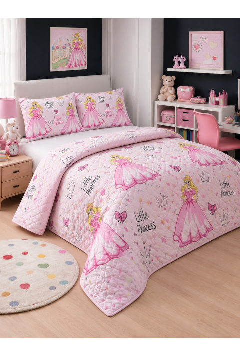 Çift Kişilik Kapitone Dolgulu Prenses Desen Pike 4 Mevsim |2 Adet Yastık Kılıfı Dahil| 200x230cm