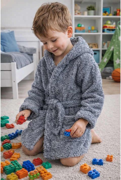 Luna Soft Kız / Erkek Çocuk Kapşonlu Wellsoft Bornoz Peluş Sabahlık | Antrasit Luna Soft Kız / Erkek Çocuk Kapşonlu Wellsoft Bornoz Peluş Sabahlık | Antrasit