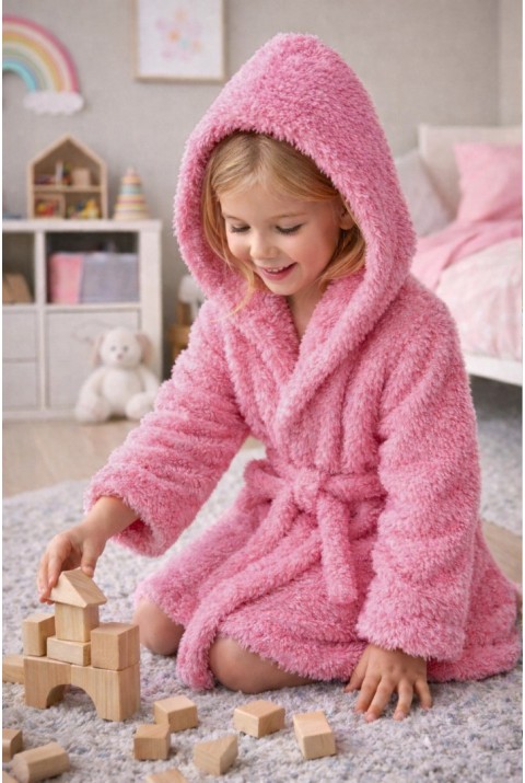 Luna Soft Kız / Erkek Çocuk Kapşonlu Wellsoft Bornoz Peluş Sabahlık | Pembe Luna Soft Kız / Erkek Çocuk Kapşonlu Wellsoft Bornoz Peluş Sabahlık | Pembe