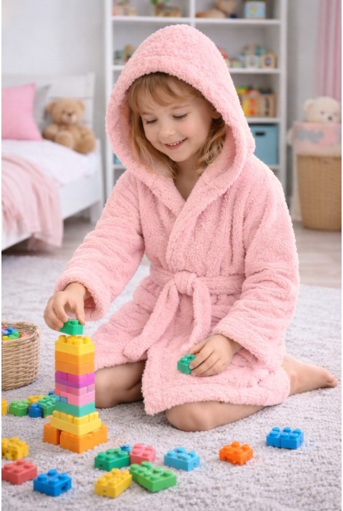 Luna Soft Kız / Erkek Çocuk Kapşonlu Wellsoft Bornoz Peluş Sabahlık | Pudra Luna Soft Kız / Erkek Çocuk Kapşonlu Wellsoft Bornoz Peluş Sabahlık | Pudra