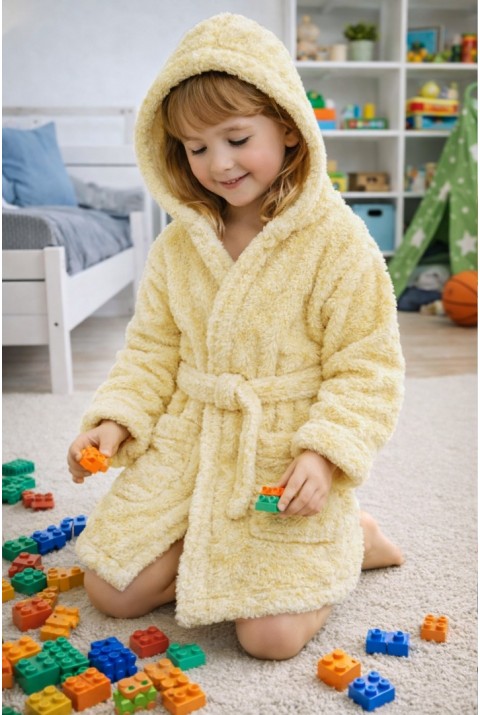 Luna Soft Kız / Erkek Çocuk Kapşonlu Wellsoft Bornoz Peluş Sabahlık | Sarı Luna Soft Kız / Erkek Çocuk Kapşonlu Wellsoft Bornoz Peluş Sabahlık | Sarı
