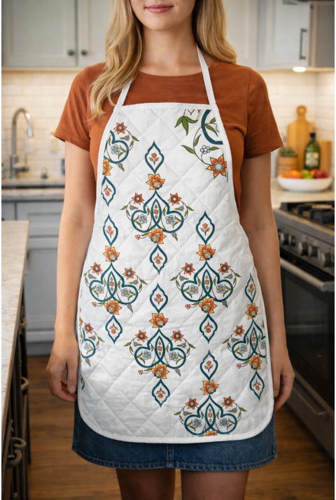 Kapitone Dolgulu Mutfak Önlüğü Çeyiz Seti | Önlük Fırın Eldiveni 2 Adet Tutacak Takım | Canary