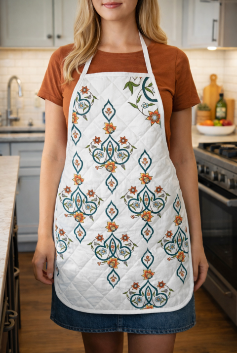 Kapitone Dolgulu Mutfak Önlüğü Çeyiz Seti | Önlük Fırın Eldiveni 2 Adet Tutacak Takım | Canary