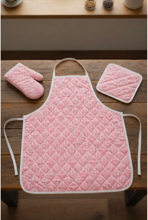 Kapitone Dolgulu Mutfak Önlüğü Çeyiz Seti | Önlük Fırın Eldiveni 2 Adet Tutacak Takım | Capri