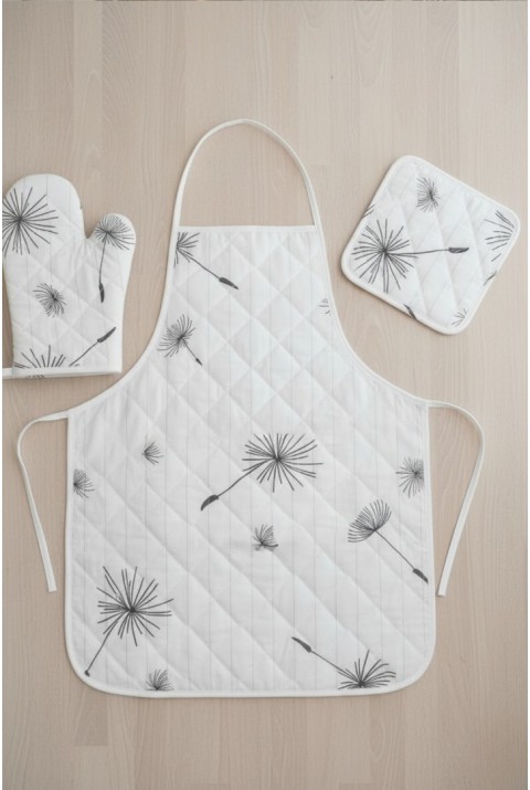 Kapitone Dolgulu Mutfak Önlüğü Çeyiz Seti | Önlük Fırın Eldiveni 2 Adet Tutacak Takım | İbiza