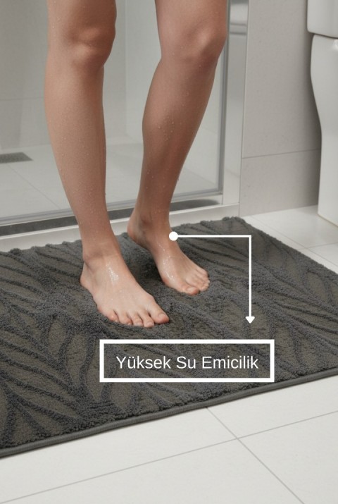 Kaydırmaz Tabanlı Desenli Paspas Ayak Havlusu Su Emici Kaymaz Duş Paspası Antrasit 50x70 cm