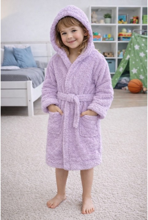Luna Soft Kız / Erkek Çocuk Kapşonlu Wellsoft Bornoz Peluş Sabahlık | Lila