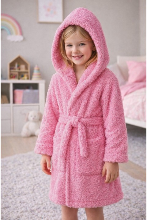 Luna Soft Kız / Erkek Çocuk Kapşonlu Wellsoft Bornoz Peluş Sabahlık | Pembe