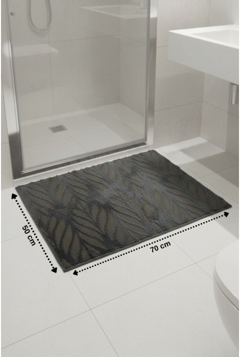 Kaydırmaz Tabanlı Desenli Paspas Ayak Havlusu Su Emici Kaymaz Duş Paspası Antrasit 50x70 cm