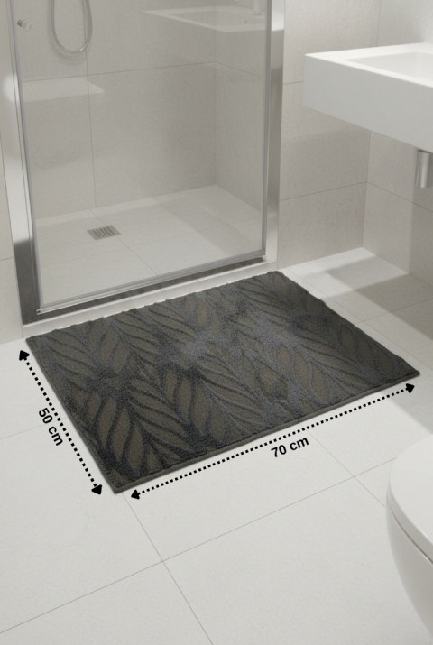 Kaydırmaz Tabanlı Desenli Paspas Ayak Havlusu Su Emici Kaymaz Duş Paspası Antrasit 50x70 cm