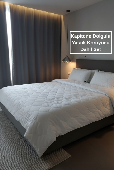 Ultra Yumuşak Kapitone Silikon Yorgan Çift Kişilik |195x215cm 2 Adet Yastık Koruyucu Kılıf Dahil