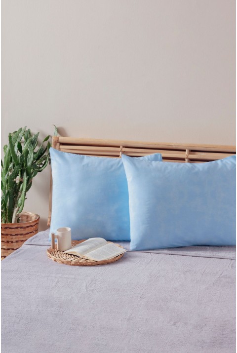 2'li Bebek Mavisi Düz Renk Yastık Kılıfı Pamuk Polyester Kolay Ütülenir 50x70  50 x 70  BEBEK MAVİSİ