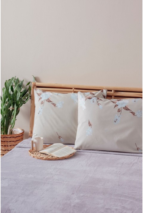 2'li Bej Çiçek Desen Yastık Kılıfı Pamuk Polyester Kolay Ütülenir 50x70  50 x 70  BEJ