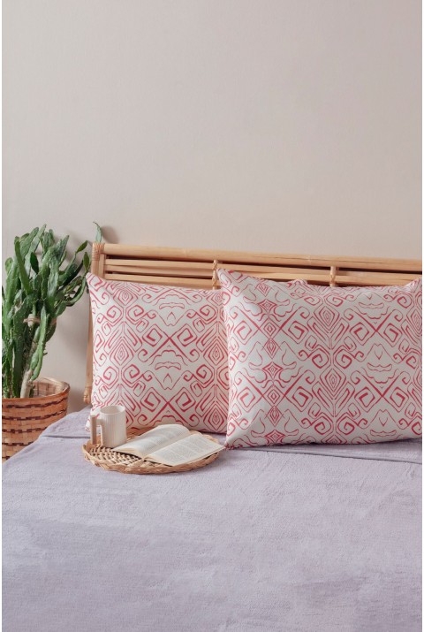 2'li Beyaz Bordo Çizgili Desen Yastık Kılıfı Pamuk Polyester Kolay Ütülenir 50x70  50 x 70  BEYAZ BORDO