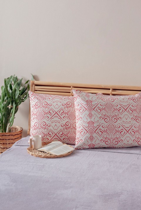 2'li Beyaz Bordo Çizgili Desen Yastık Kılıfı Pamuk Polyester Kolay Ütülenir 50x70  50 x 70  BEYAZ BORDO