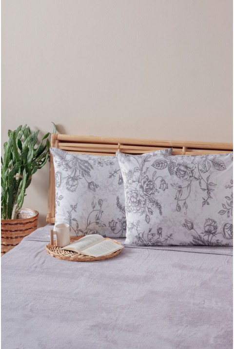 2'li Beyaz Siyah Çiçek Desen Yastık Kılıfı Pamuk Polyester Kolay Ütülenir 50x70  50 x 70  BEYAZ SİYAH