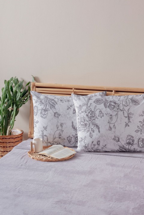 2'li Beyaz Siyah Çiçek Desen Yastık Kılıfı Pamuk Polyester Kolay Ütülenir 50x70  50 x 70  BEYAZ SİYAH