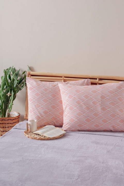 2'li Fuşya Pembe Desenli Yastık Kılıfı Pamuk Polyester 50x70  50 x 70  FUŞYA PEMBE