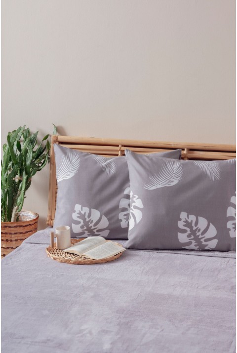 2'li Gri Yaprak Desen Yastık Kılıfı Pamuk Polyester Kolay Ütülenir 50x70  50 x 70  GRİ