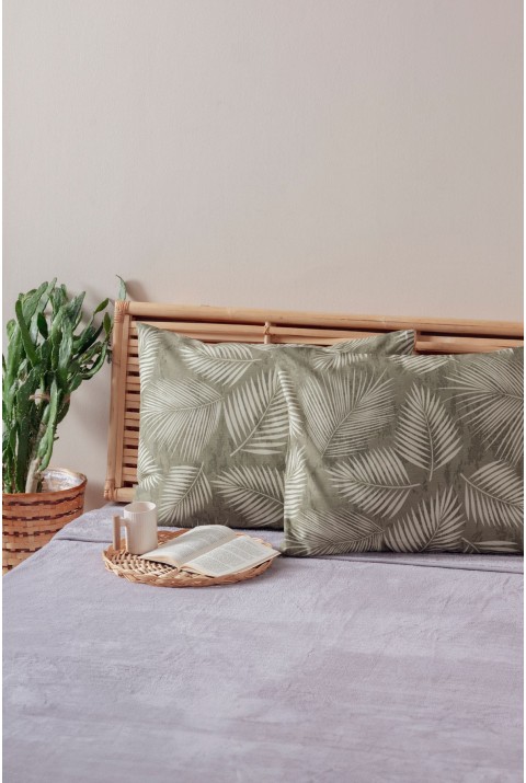 2'li Koyu Yeşil Yaprak Desen Yastık Kılıfı Pamuk Polyester Kolay Ütülenir 50x70  50 x 70  KOYU YEŞİL